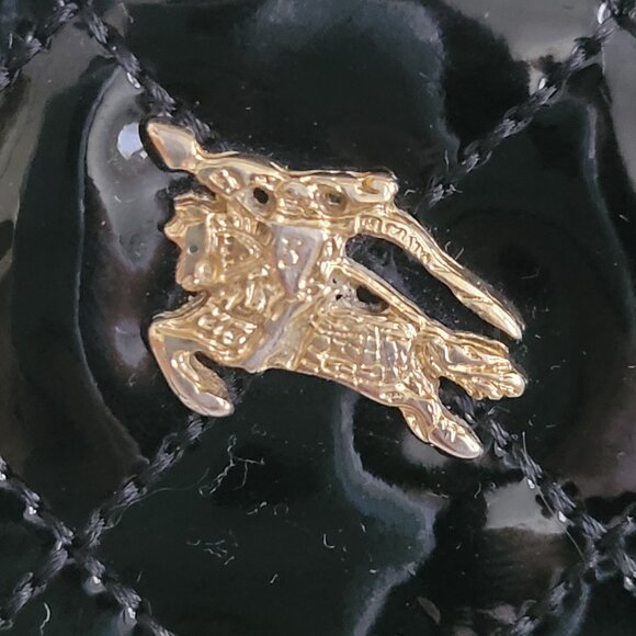 Rare BURBERRY Quilted Patent Leather Cosmetic Bag Black Gold Hardware Case - Picture 8 of 12